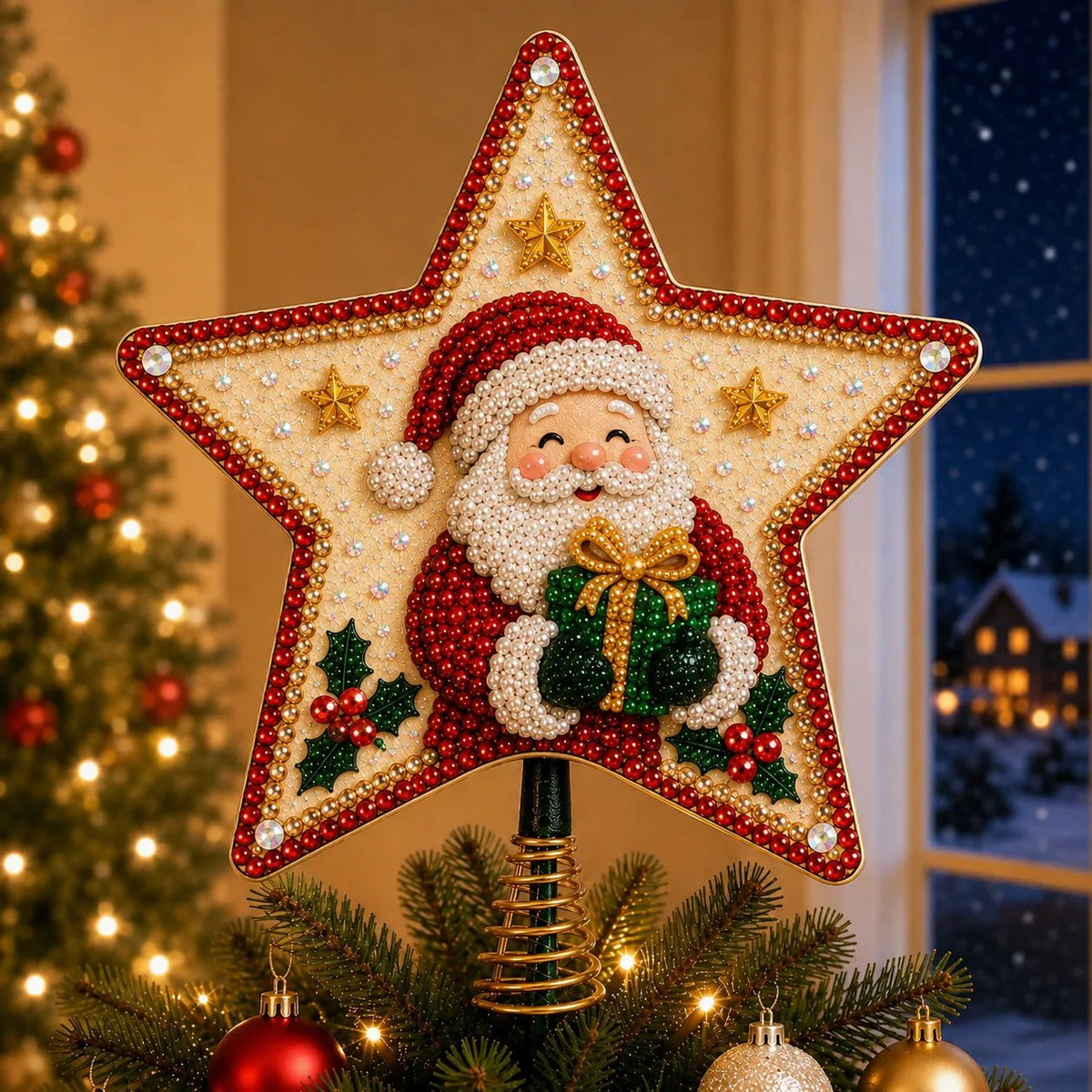 Christmas Pearl Diamond Art Tree Topper DIY Kit | Complete Set with Printed Base, Pearl & Crystal Pieces, Application Tools & Step-by-Step Guide Included 💕