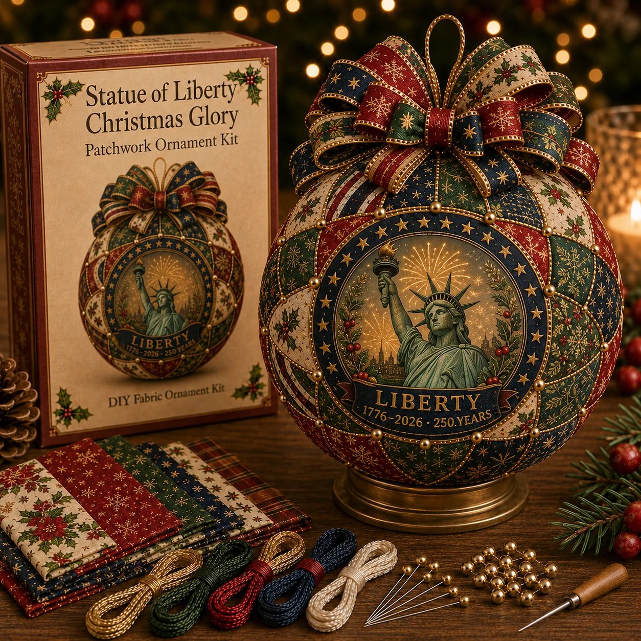 ❤️Beginner-Friendly🎄 USA 250th Anniversary Christmas Patchwork Ornament DIY Kit