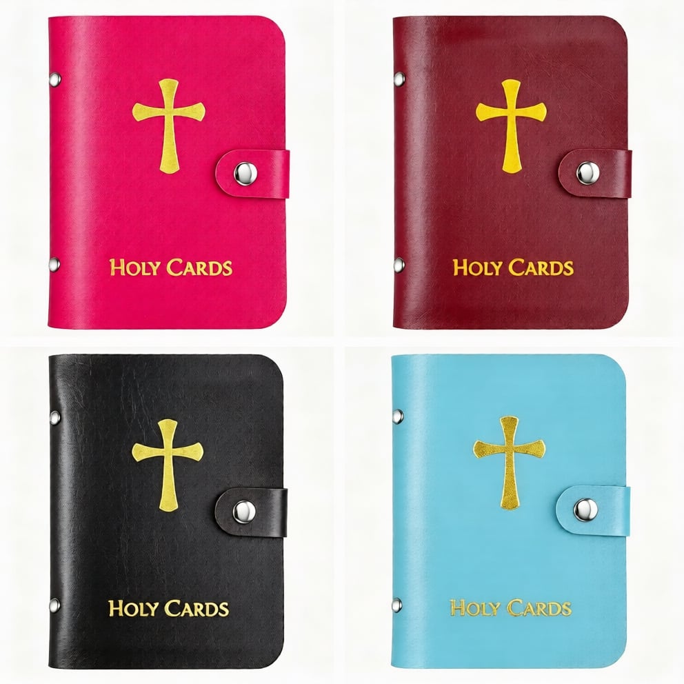 ✝️ Catholic Genuine Leather Holy Card Holder – Pocket Prayer Card Organizer with Snap Closure