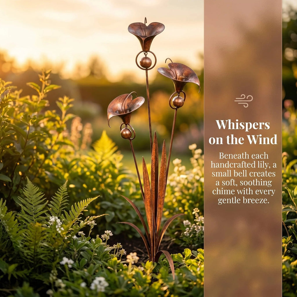 Copper Calla Lily Garden Stake with Bells – Elegant Outdoor Chime Decor 🌿