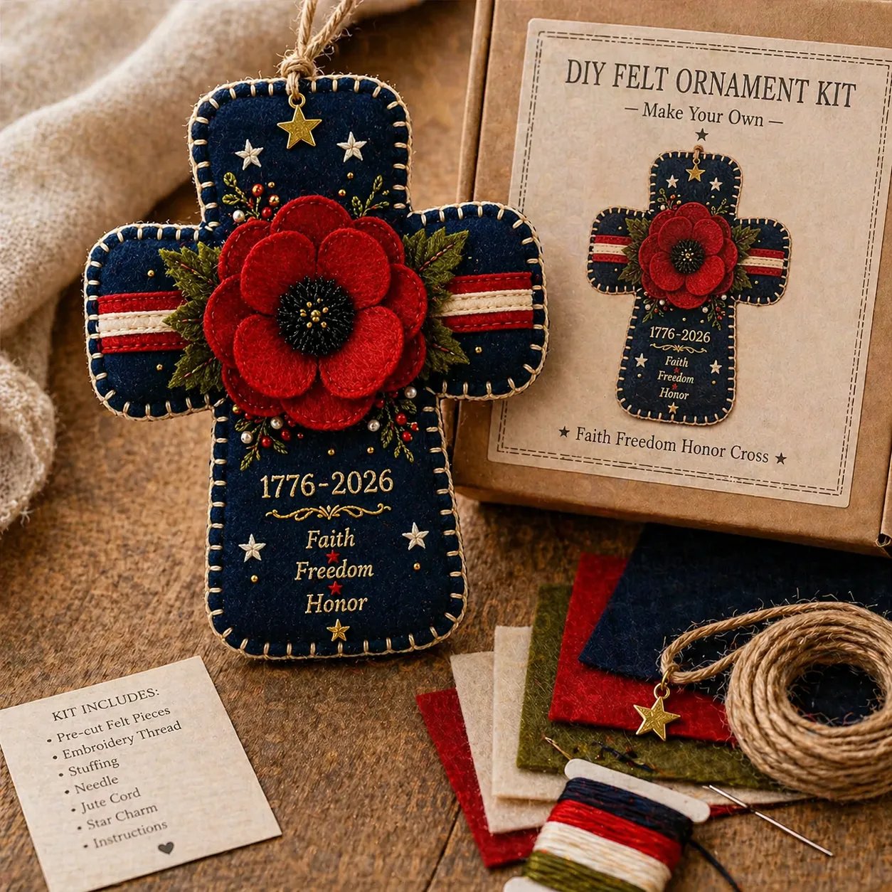 ✝️DIY Patriotic Poppy Cross Ornament Kit