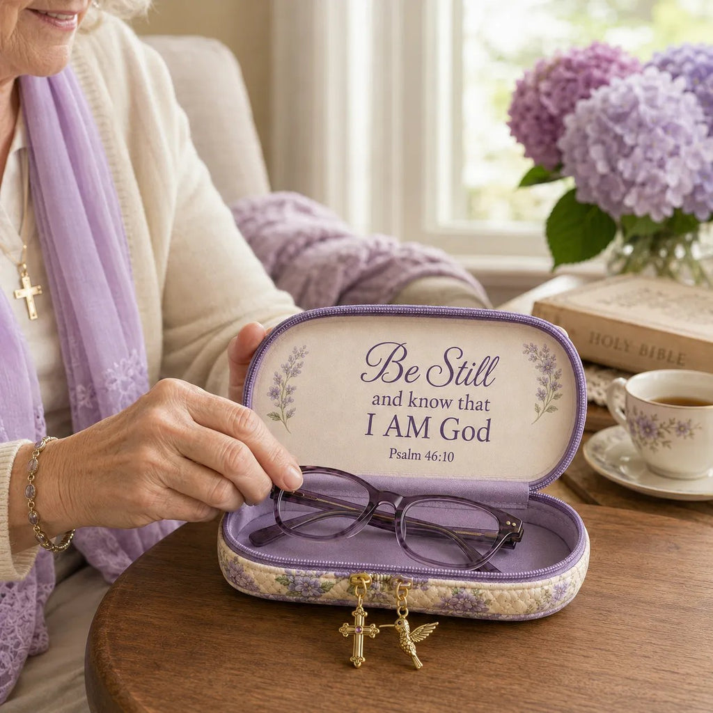 💜Be Still Hummingbird Quilted Glasses Case