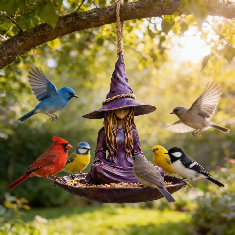 Meditating Witch Garden Bird Feeder