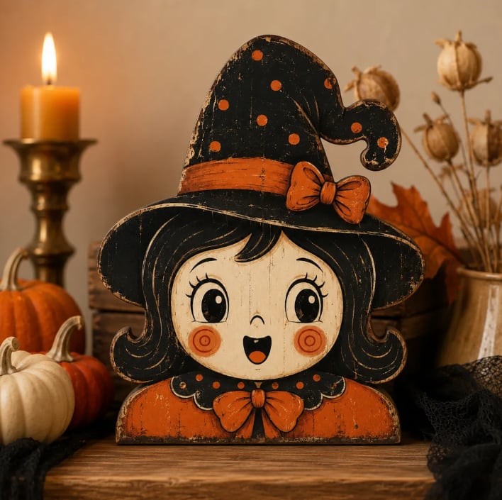 🎃Handmade Vintage Halloween Wooden Character Tabletop Decor